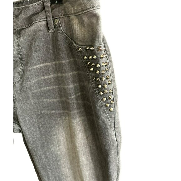 Vintage Bebe Women's Gray Studded  Ankle Zipper Moto Denim Jeans Sz 31 Y2K 1990s - Picture 2 of 7